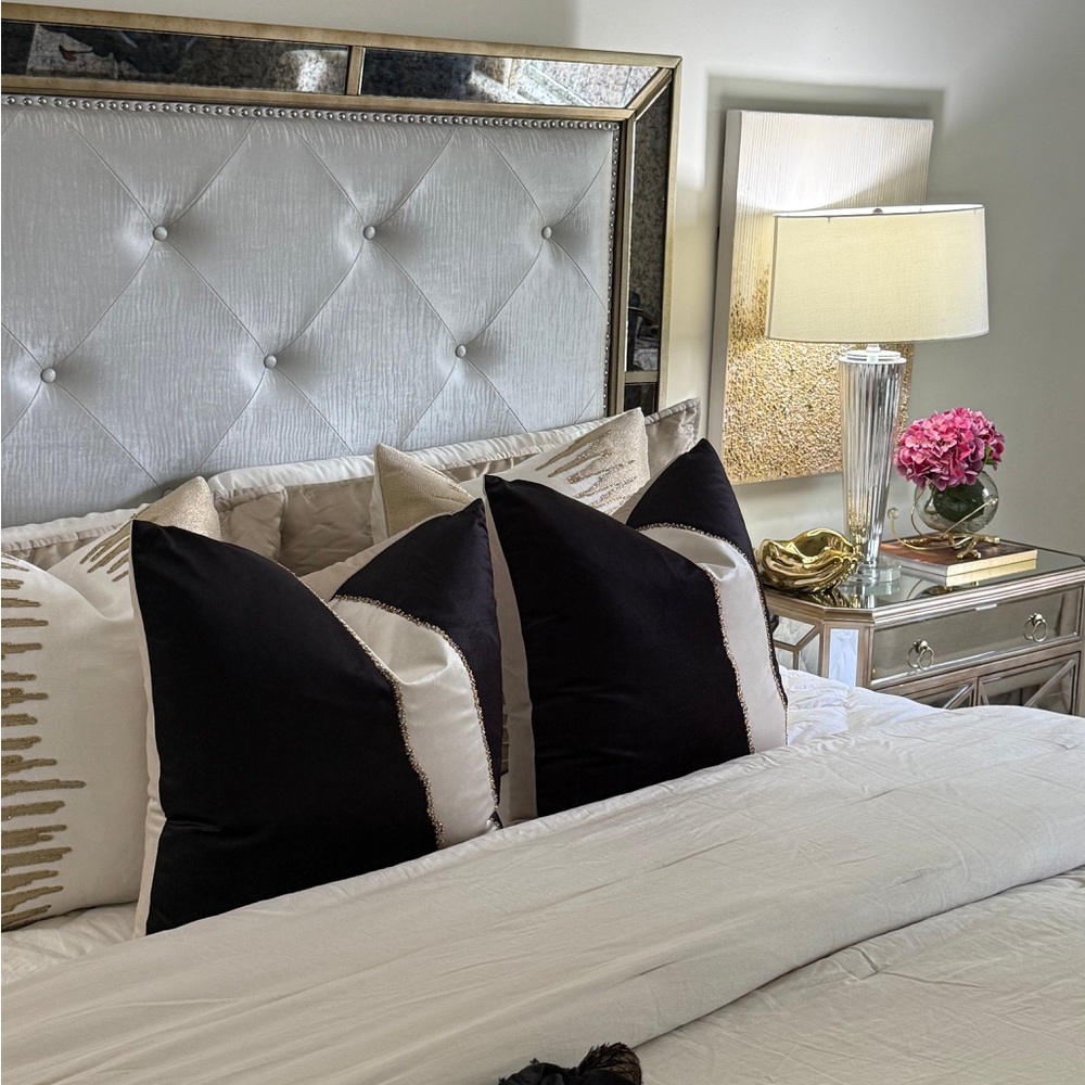 Elegant Decorative Pillow Black and Beige  22”x22”
